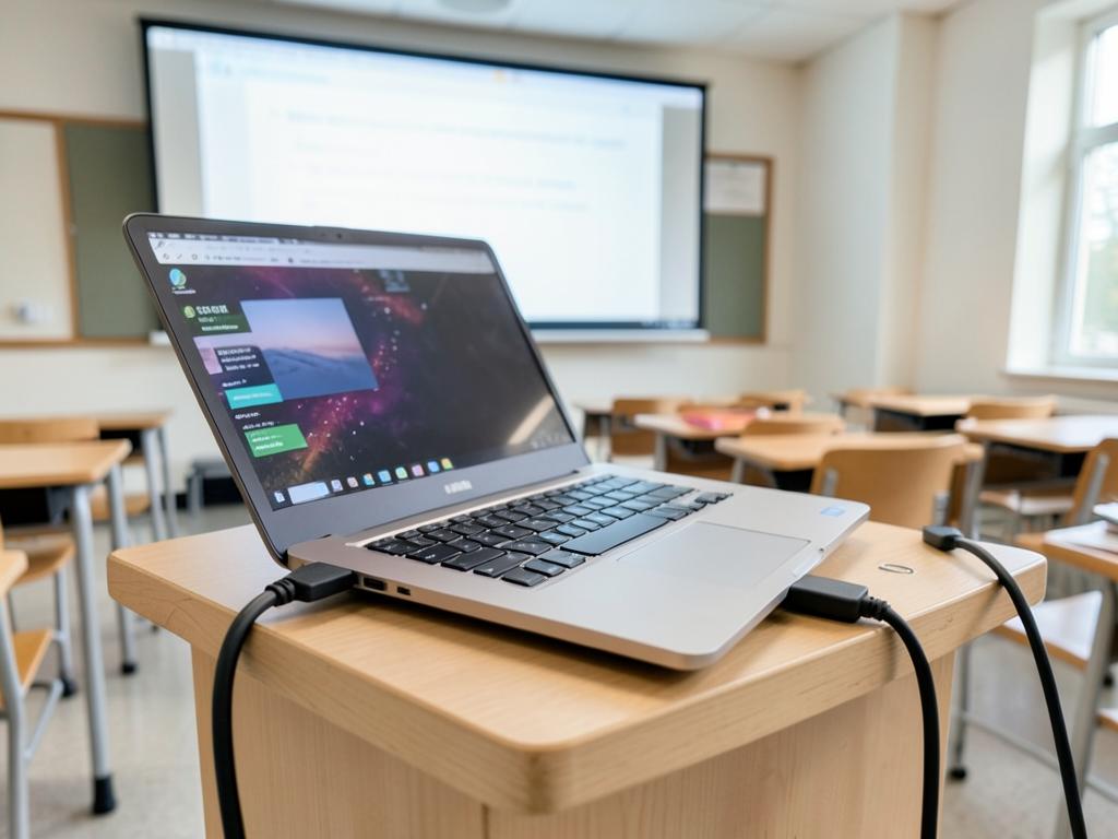 Plug into the podium HDMI or USB-C cable